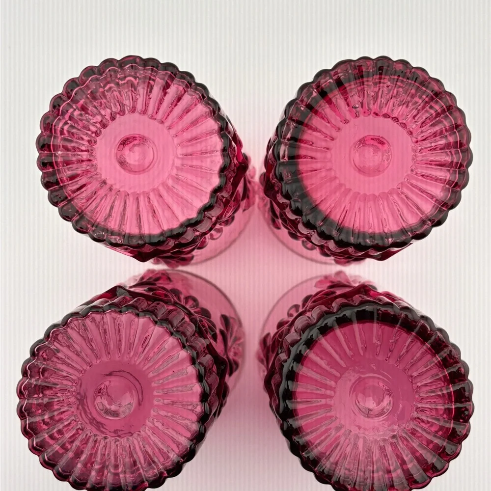 Set Of 4 Adams Cranberry By Pilgrim Glass 12 Ounce Flat Tumblers-(Set #2)